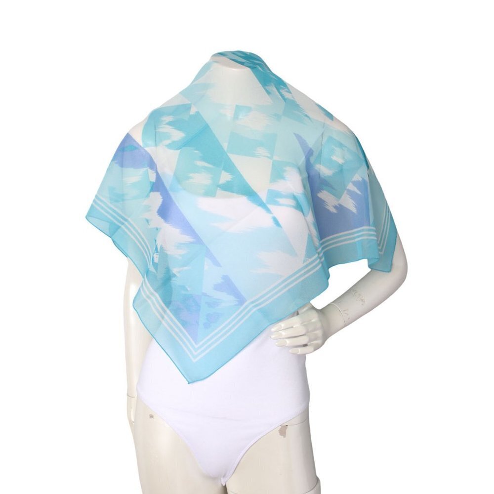 Vintage Abstract Sky Blue Geometric Sheer Square Scarf Striped Border 26x26 - Picture 6 of 6
